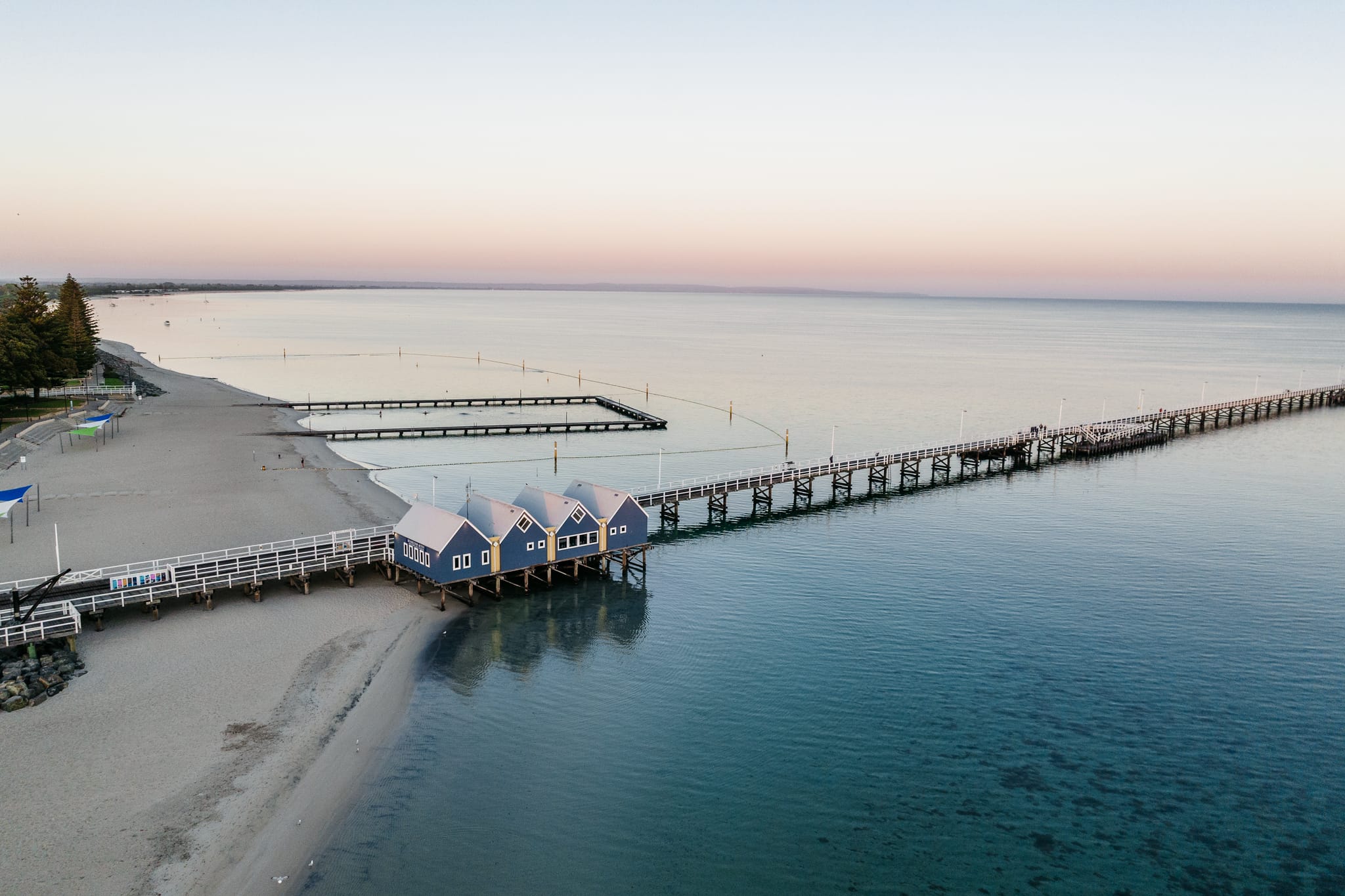 A drone shot of the Busselton Jetty